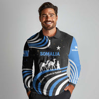 Somalia Long Sleeve Polo Shirt with From Nomads to Nation Camel Galaxy Flag Spirit