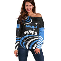 Somalia Off Shoulder Sweater with From Nomads to Nation Camel Galaxy Flag Spirit
