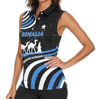 Somalia Women Sleeveless Polo Shirt with From Nomads to Nation Camel Galaxy Flag Spirit