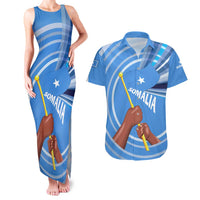 Somalia Couples Matching Tank Maxi Dress and Hawaiian Shirt with Raised Fist Flag Blue Unity Wave Spirit