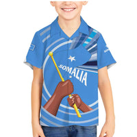 Somalia Family Matching Mermaid Dress and Hawaiian Shirt with Raised Fist Flag Blue Unity Wave Spirit