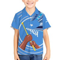 Somalia Family Matching Short Sleeve Bodycon Dress and Hawaiian Shirt with Raised Fist Flag Blue Unity Wave Spirit