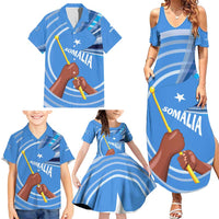 Somalia Family Matching Summer Maxi Dress and Hawaiian Shirt with Raised Fist Flag Blue Unity Wave Spirit
