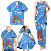 Somalia Family Matching Tank Maxi Dress and Hawaiian Shirt with Raised Fist Flag Blue Unity Wave Spirit
