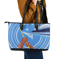Somalia Leather Tote Bag with Raised Fist Flag Blue Unity Wave Spirit