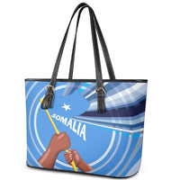 Somalia Leather Tote Bag with Raised Fist Flag Blue Unity Wave Spirit