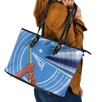 Somalia Leather Tote Bag with Raised Fist Flag Blue Unity Wave Spirit