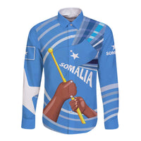 Somalia Long Sleeve Button Shirt with Raised Fist Flag Blue Unity Wave Spirit