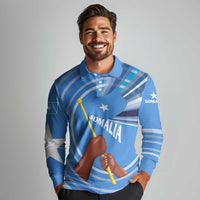 Somalia Long Sleeve Polo Shirt with Raised Fist Flag Blue Unity Wave Spirit