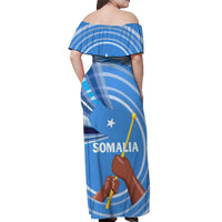 Somalia Off Shoulder Maxi Dress with Raised Fist Flag Blue Unity Wave Spirit