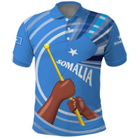 Somalia Polo Shirt with Raised Fist Flag Blue Unity Wave Spirit