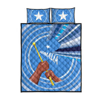 Somalia Quilt Bed Set with Raised Fist Flag Blue Unity Wave Spirit