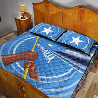 Somalia Quilt Bed Set with Raised Fist Flag Blue Unity Wave Spirit