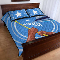 Somalia Quilt Bed Set with Raised Fist Flag Blue Unity Wave Spirit