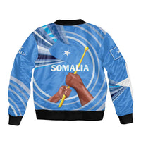 Somalia Sleeve Zip Bomber Jacket with Raised Fist Flag Blue Unity Wave Spirit