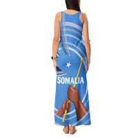 Somalia Tank Maxi Dress with Raised Fist Flag Blue Unity Wave Spirit