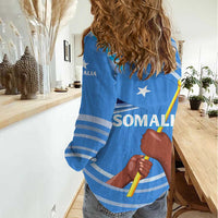 Somalia Women Casual Shirt with Raised Fist Flag Blue Unity Wave Spirit