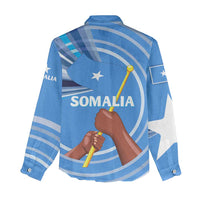 Somalia Women Casual Shirt with Raised Fist Flag Blue Unity Wave Spirit