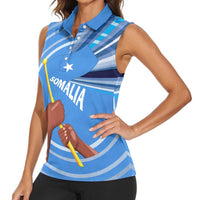 Somalia Women Sleeveless Polo Shirt with Raised Fist Flag Blue Unity Wave Spirit
