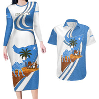 Somalia Couples Matching Long Sleeve Bodycon Dress and Hawaiian Shirt with Camel Desert Map Palm Tree Heritage Spirit