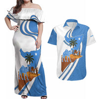 Somalia Couples Matching Off Shoulder Maxi Dress and Hawaiian Shirt with Camel Desert Map Palm Tree Heritage Spirit