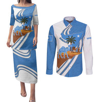 Somalia Couples Matching Puletasi and Long Sleeve Button Shirt with Camel Desert Map Palm Tree Heritage Spirit