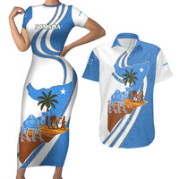 Somalia Couples Matching Short Sleeve Bodycon Dress and Hawaiian Shirt with Camel Desert Map Palm Tree Heritage Spirit