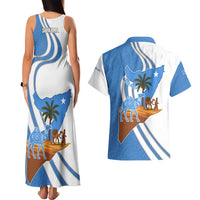 Somalia Couples Matching Tank Maxi Dress and Hawaiian Shirt with Camel Desert Map Palm Tree Heritage Spirit