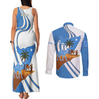 Somalia Couples Matching Tank Maxi Dress and Long Sleeve Button Shirt with Camel Desert Map Palm Tree Heritage Spirit