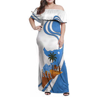 Somalia Family Matching Off Shoulder Maxi Dress and Hawaiian Shirt with Camel Desert Map Palm Tree Heritage Spirit