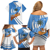Somalia Family Matching Off Shoulder Short Dress and Hawaiian Shirt with Camel Desert Map Palm Tree Heritage Spirit