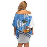 Somalia Family Matching Off Shoulder Short Dress and Hawaiian Shirt with Camel Desert Map Palm Tree Heritage Spirit