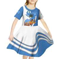 Somalia Kid Short Sleeve Dress with Camel Desert Map Palm Tree Heritage Spirit