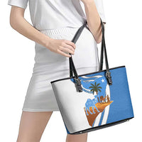 Somalia Leather Tote Bag with Camel Desert Map Palm Tree Heritage Spirit