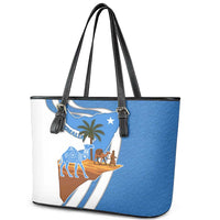 Somalia Leather Tote Bag with Camel Desert Map Palm Tree Heritage Spirit