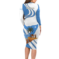 Somalia Long Sleeve Bodycon Dress with Camel Desert Map Palm Tree Heritage Spirit