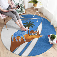 Somalia Round Carpet with Camel Desert Map Palm Tree Heritage Spirit