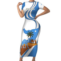 Somalia Short Sleeve Bodycon Dress with Camel Desert Map Palm Tree Heritage Spirit
