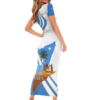 Somalia Short Sleeve Bodycon Dress with Camel Desert Map Palm Tree Heritage Spirit