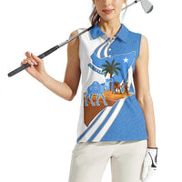 Somalia Women Sleeveless Polo Shirt with Camel Desert Map Palm Tree Heritage Spirit