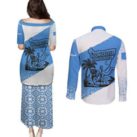 Somalia Couples Matching Puletasi and Long Sleeve Button Shirt with Soomaaliya Ha Noolaato Nomad Moon Flag Spirit