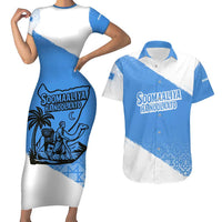 Somalia Couples Matching Short Sleeve Bodycon Dress and Hawaiian Shirt with Soomaaliya Ha Noolaato Nomad Moon Flag Spirit