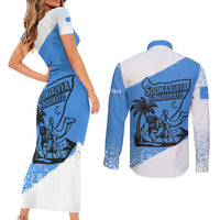 Somalia Couples Matching Short Sleeve Bodycon Dress and Long Sleeve Button Shirt with Soomaaliya Ha Noolaato Nomad Moon Flag Spirit