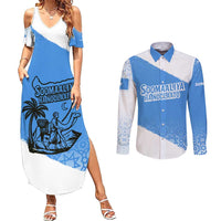 Somalia Couples Matching Summer Maxi Dress and Long Sleeve Button Shirt with Soomaaliya Ha Noolaato Nomad Moon Flag Spirit