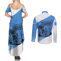 Somalia Couples Matching Summer Maxi Dress and Long Sleeve Button Shirt with Soomaaliya Ha Noolaato Nomad Moon Flag Spirit