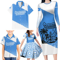 Somalia Family Matching Long Sleeve Bodycon Dress and Hawaiian Shirt with Soomaaliya Ha Noolaato Nomad Moon Flag Spirit