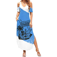 Somalia Family Matching Summer Maxi Dress and Hawaiian Shirt with Soomaaliya Ha Noolaato Nomad Moon Flag Spirit