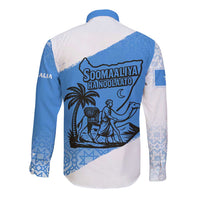 Somalia Long Sleeve Button Shirt with Soomaaliya Ha Noolaato Nomad Moon Flag Spirit