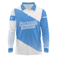Somalia Long Sleeve Polo Shirt with Soomaaliya Ha Noolaato Nomad Moon Flag Spirit