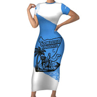 Somalia Short Sleeve Bodycon Dress with Soomaaliya Ha Noolaato Nomad Moon Flag Spirit
